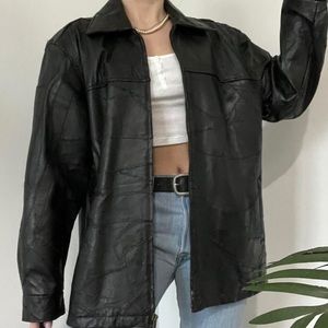 90s vintage genuine black leather patchwork zip up oversized jacket